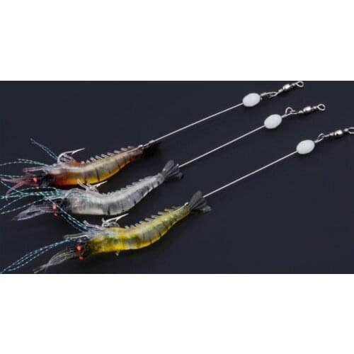 1pcs DYGYGYFZ 9cm/7g Luminous Fake Shrimp Soft Silicone Artificial Bait Fake Shrimp Bait with Bead Swivels Hook for Sea Fishing