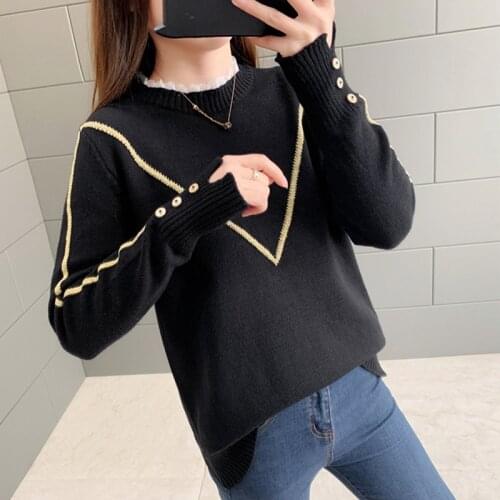 JMPRS Fashion Women Sweater Sexy Lace Patchwork Pullover Loose Knitted Jumper Casual Button Warm Autumn Long Sleeve Coat