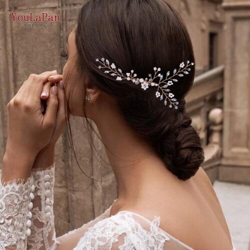 TOPQUEEN HP22 Pearl Hair Flower Comb Jewelry Bridal Hair Comb Crystal Vintage Gold Hair Bridal Comb Korean Bridal Hair Clips