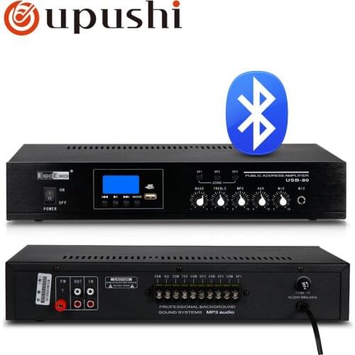 80w bluetooth audio amplifier 3 zone pa stereo amp oupushi 100V digital power amplifier board with USB MP3 speakers