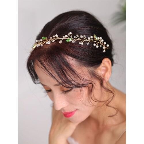 Bohemian Green Headband Gold wedding hair jewelry Crystal Headpieces Feast or Banquet women Hair Accessories Bridal Fascinators