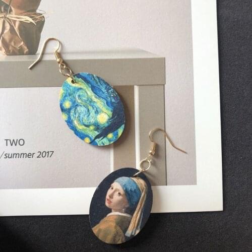 Johannes Vermeer Oil Painting Art Girls Natural Wood Earrings Fashion Jewelry
