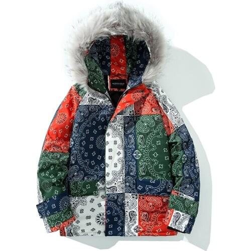 Winter Jacket Mens Gradual Change Overalls Cotton-padded Jacket Men Little Devil Face Cotton-padded Jacket Coat Bread Cotton-pad