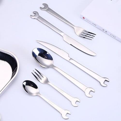 1pc Stainless Steel Tableware Wrench Shape Key Fork Knife Fork Cutlery Coffee Tableware Home Camping Kitchen Accessories