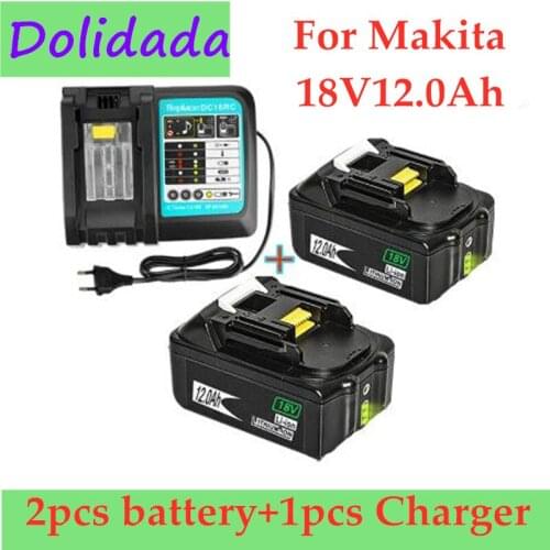 2PCS Original 18V12Ah Rechargeable Battery Li-Ion Battery Replacement Power Tool Battery for MAKITA BL1880 BL1860 BL1830+Charger
