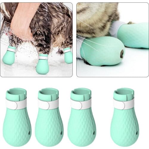 4pcs Silicone Cat Grooming Supplies Anti-Scratch Shoes For Cats Adjustable Pet Cat Boots Bath Washing Cat Claw Paw Protector