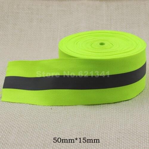 50mm*15mm(W) Fluorescent Green eflective Fabric Ribbon Webbing Tape Taps Strip Edging Braid Trim Sew On Tape