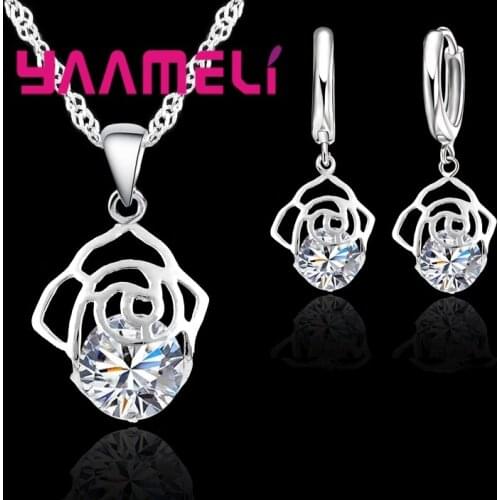 925 Sterling Silver Hollow Design Necklace Pendant Earrings Sets Engagement/Valentines Day Gift Wedding Jewelry Sets