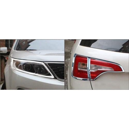 ABS Chrome Car Front Headlight + Rear Tail Light Lamp Cover Trim For 15-18 KIA Sorento 2015 2016 2017 2018