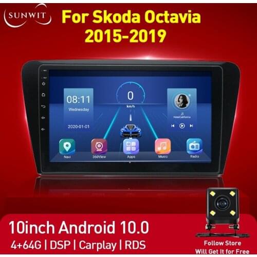 2Din Android Car Radio Multimedia Player For Skoda Octavi 3 2015-2019 GPS Navigation DSP WIFI Carplay RDS 10inch 4+64G Bluetooth