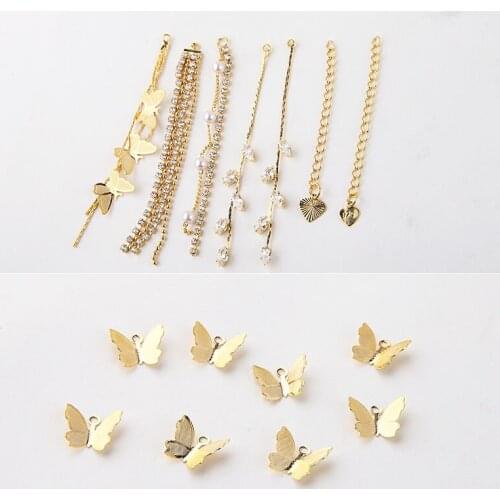 2pcs Copper Plated 18k True Gold Fairy Butterfly Pearl Pearl Diamond Tassel Chain Tail Chain DIY Earrings Jewelry Material