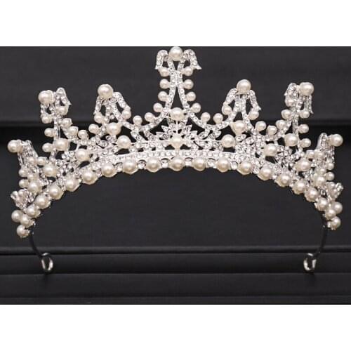 Silver color Diadem Pearl Bridal Crown Women Crystal Tiara Hair Jewelry Bride Hair Ornaments Headpiece Wedding Hair Accessories