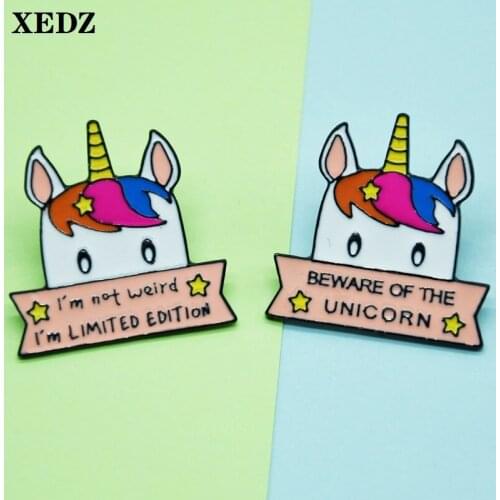 Cute unicorn enamel pin glittering stars I am just a special person beware of unicorn badges punk lapel brooch gift to children