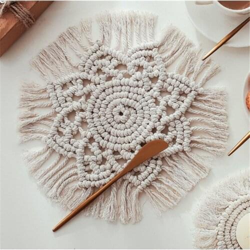 Handmade Cotton Macrame Coaster Flower Christmas Snowflake Xmas Gift Candle Holder Wedding Party Placemats Table Home Decoration