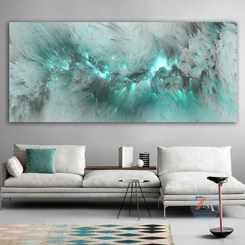 Light Green Blue Geometric Clouds Modern Abstract Oil Painting Canvas Printing Art Wall Decoration For Home Room Decor Pictures