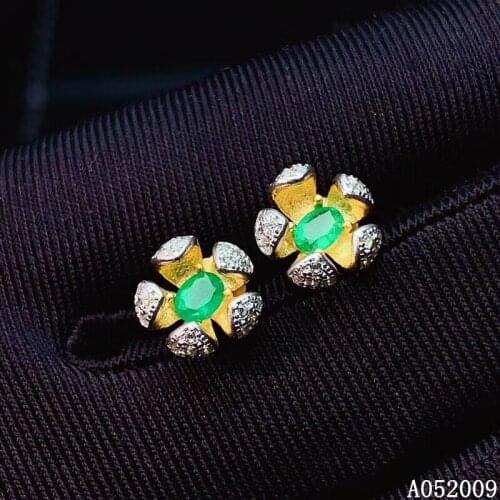 KJJEAXCMY 925 sterling silver inlaid natural emerald earrings new exquisite ladies ear stud support test