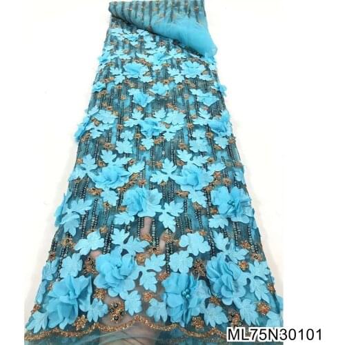 BEAUTIFICAL African Lace Fabric 3D Sequins pearl Flower 2021 High Quality tulle lace For Nigeria Wedding Party 5Yards ML75N301