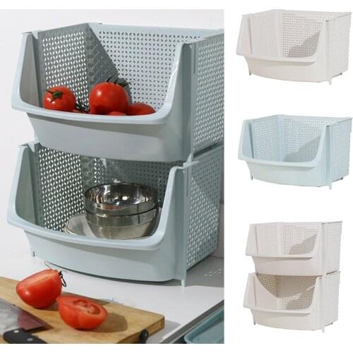 Kitchen Storage Basket Plastic Multi-functional Hollow Design Vegetables Fruit Racks Stackable Organizer Best Price