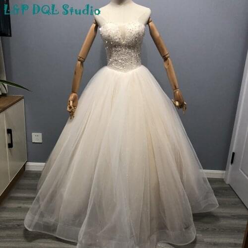 L&P DQL Studio Real Pictures Ball Gown Wedding Dress Beaded Top Bridal Dress with Detachable Petticoat