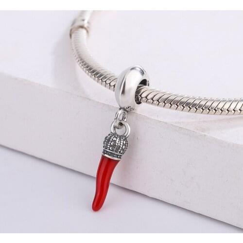 Fashion Accessories 925 Sterling Silver Red Enamel Pepper Pendant Charm Bracelet DIY Jewelry Making For Original Pandora