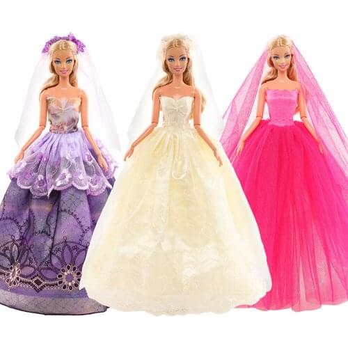 Fashion Handmade 3 Items/set Doll accessories clothes Toy long tail wedding party dress For Barbie Dressing Game Birthday Gift