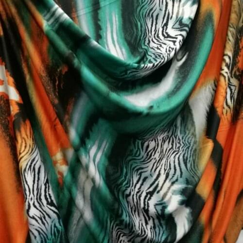 Soft elastic milk yarn knitted blue green orange contrast leopard print zebra printed cloth fabric for latin dress swimsuit