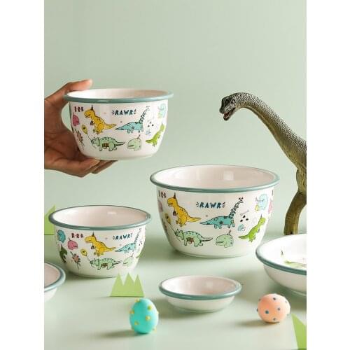 Utensils for Kitchen Child Ceramic Tableware Set Cartoon Dinosaur Pattern Plate Saucer Kids Cute Bowl Dishes Children Dinnerware