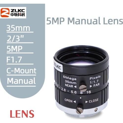 C Mount lens 35mm Low Distortion CCTV Lens 5MP 2/3" HD lens F1.7 5MP Machine Vision Manual Iris FA Lenses for Industrial Camera