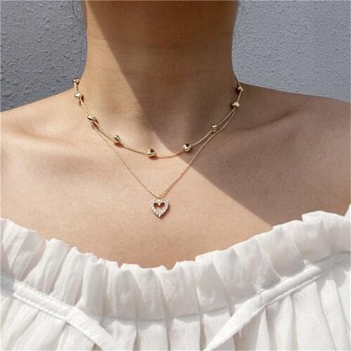 European and American fashion street chain necklace golden plating metal heart crystal Pendant Necklace for women jewelry gift