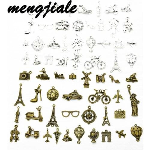 32pcs Wholesale Two Color Travel Charms Alloy Metal Boat Airplane Bike Car Pendants For DIY Handmade Jewelry Accessories Making
