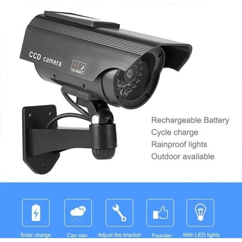 Dummy Solar CCTV Camera High Simulation Fake Camera Led Red Light Flashing Outdoor Home Security Surveillance Camera