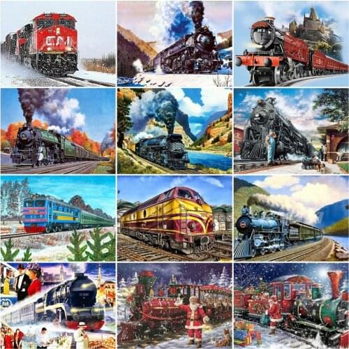 AZQSD Adult Painting By Numbers Landscape Handpainted Gift Coloring By Numbers Train Picture For Living Room Home Decoration