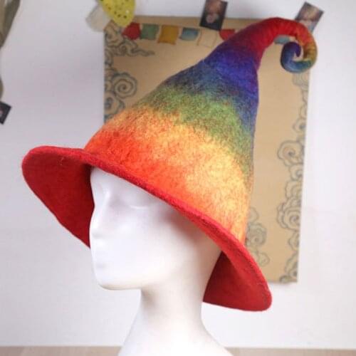 Witch Hat Halloween Cosplay Creative Elf Rainbow Funny Hats Handmade Woolen Felt Fashion Vintage Womens Winter Hats