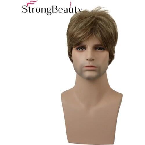 StrongBeauty Short Mens Wig Straight Blonde/Brown Synthetic Wig Male Hiar Heat Resistant Capless Wig COLOUR CHOICES