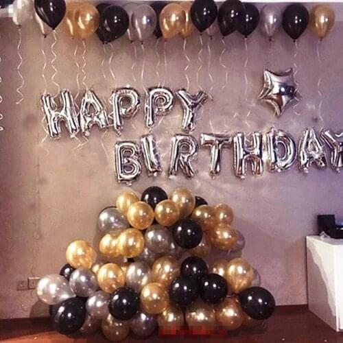 1 Set Silver Happy Birthday Letter Foil Balloons Pearl Gold Silver Black Latex Air Helium Baloon Birthday Party Decor Kids balls