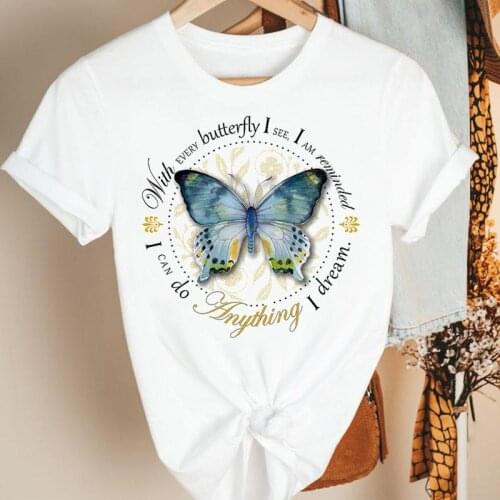 Women Clothes Butterfly Letter Trend Style Cute Cartoon Summer Short Sleeve Print Fashion Tshirt Female Tee Top Graphic T-shirt