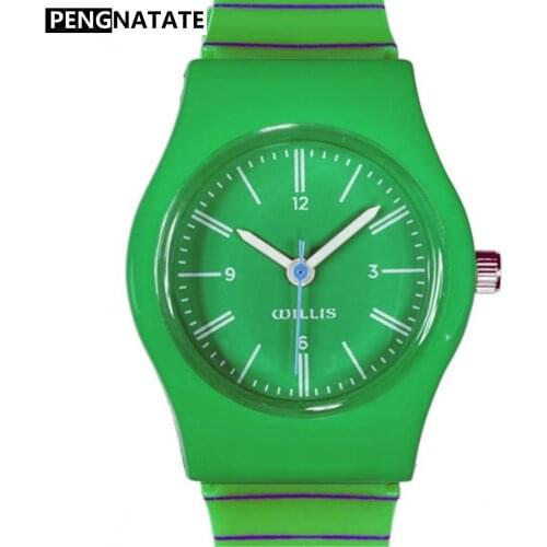 WILLIS Women Watches Mini Size Watch Green Lovely Kid Round Dial Analog Silicone Stripe Wrist Band For Children Gift PENGNATATE