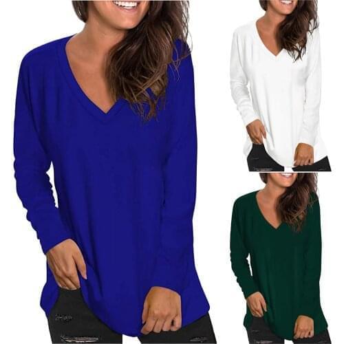 WomenS Autumn Pullovers Fashion All-Match Simple Solid Color V-Neck Casual Long-Sleeved Top New Hot толстовка женска 50