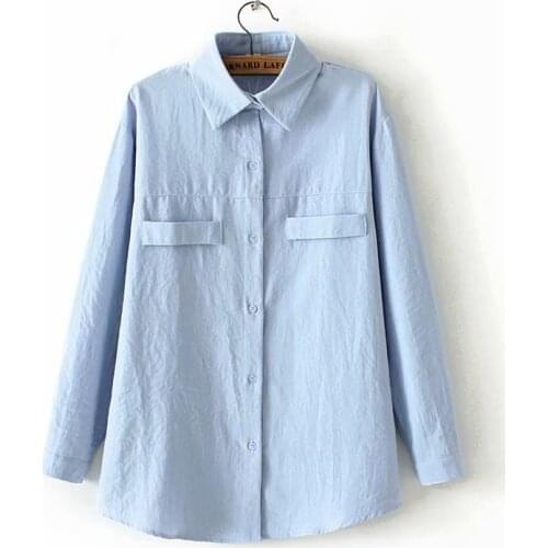 2019 4XL Large Size Fashion Womens Summer New Shirt Increase Cotton Solid Color Long Sleeves Long Section Ladies Casual Blouses