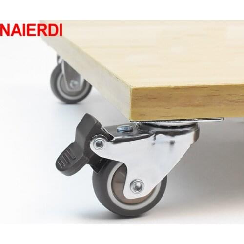 NAIERDI 4PCS Furniture Casters Wheels TPR Soft Rubber Swivel Caster Silver Roller Wheel With Brake For Platform Trolley Chair