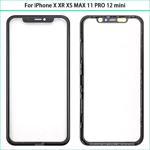 5PCS Front Outer Glass + Frame + OCA 3 in 1 For iPhone X XR XS MAX 11 PRO 12 mini Touch Screen Glass Lens Repair Replacement