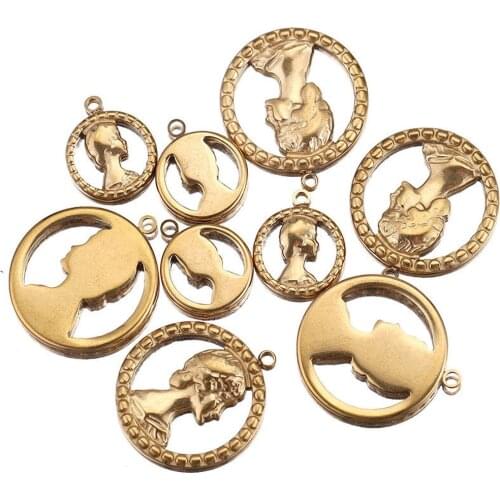5pcs/lot Stainless Steel Gold Lock Medal Charms Queen Angel Crown Pendants for Diy Necklace Jewelry Makings Accessories
