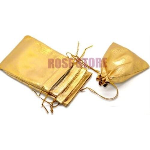 500pcs/Lot 9x12cm Gold Plated Satin Gift Bags Small Charms Jewelry Packaging Bag Cute Package Bag Pouches Drawstring Gift Bag