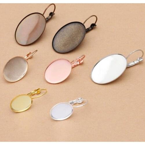 Earring Accessories 40pcs/lot 18x25mm Brass Antique bronze Oval Blank Tray Dorp Earrings Cameo Cabochons Base Setting Findings