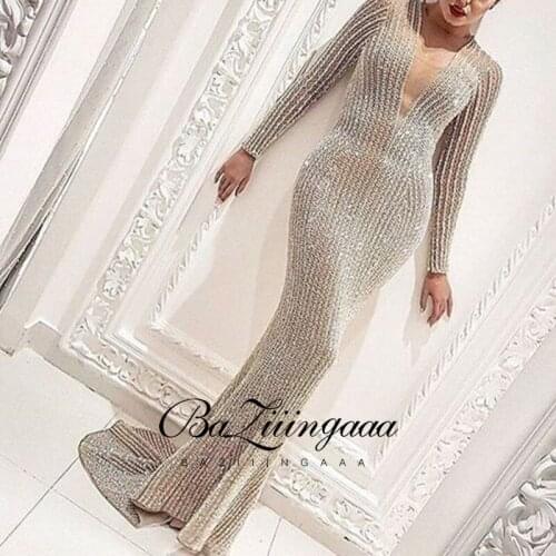 BAZIIINGAAA Luxury Woman Cocktail Dress Beaded Sequins Long Elegant Night Cocktail Party Formal Dresses for Wedding Plus Size