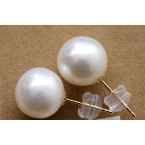 Free shipping charming a pair of 9-10mm natural south sea round whte pearl earring