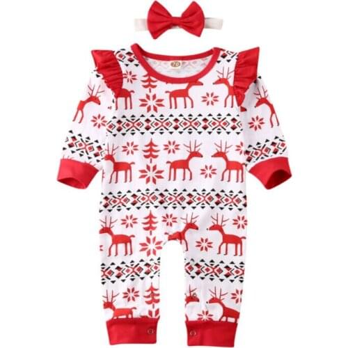 Baby Romper My 1st Christmas Baby Girl Plaids Deer Print Long Sleeve Romper Jumpsuit Xmas Clothes Set Size 0-24M
