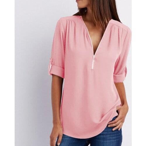 Summer New Fashion Women T-Shirts Sexy V Neck Zipper Casual Loose Solid Tee Shirts Tops Female Clothing Plus Size XXXXL 5XL