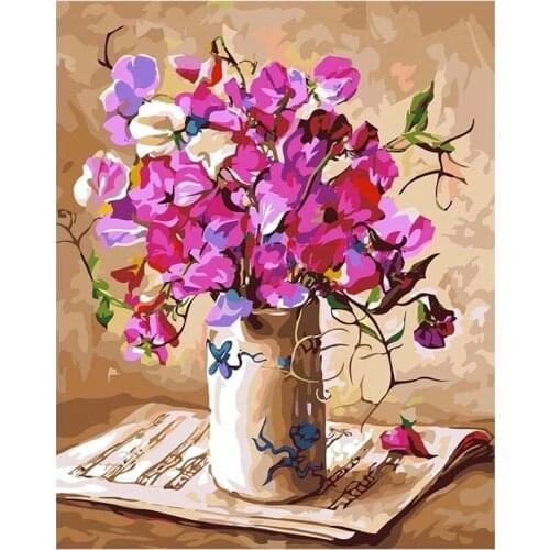GATYZTORY 40x50cm Frame Purple Red Flower Painting By Numbers Kits For Adults Oil Picture Handpainted Home Bedroom Arts
