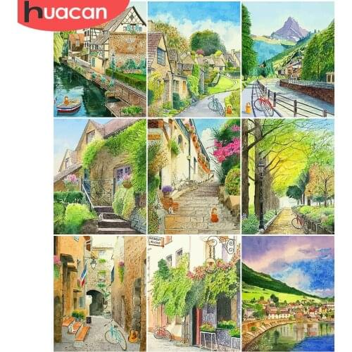 HUACAN Painting By Number House Drawing On Canvas HandPainted Art Gift DIY Pictures By Number Town Landscape Kits Home Decor